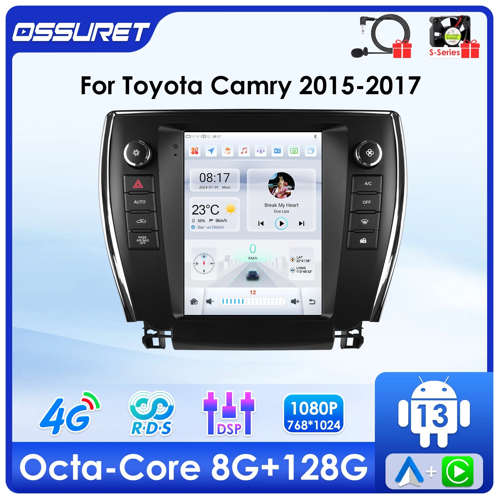 9.7"7862 Android 13 Car radio multimedia player For Toyota Camry 2015 2016 2017 4G Carplay