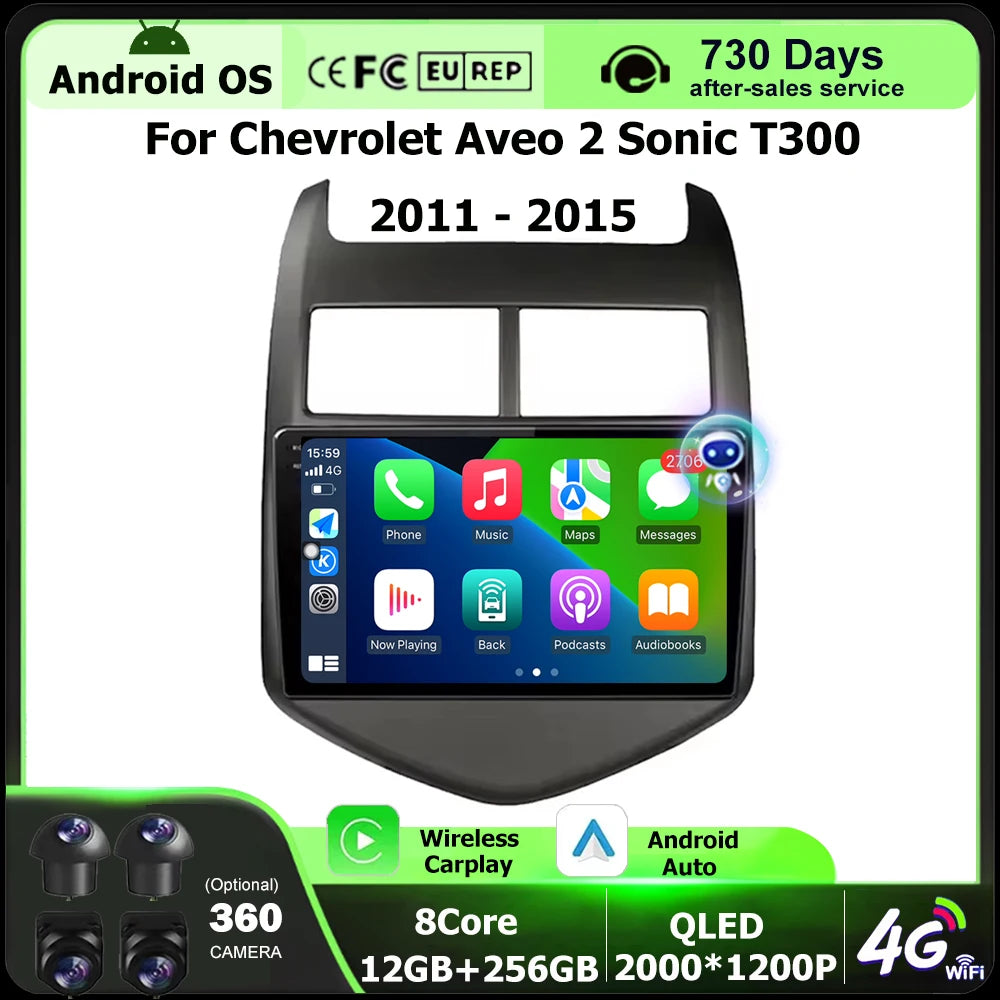 Car Radio Multimedia Video Player GPS Navigation For Chevrolet Aveo 2 Sonic T300 2011 - 20