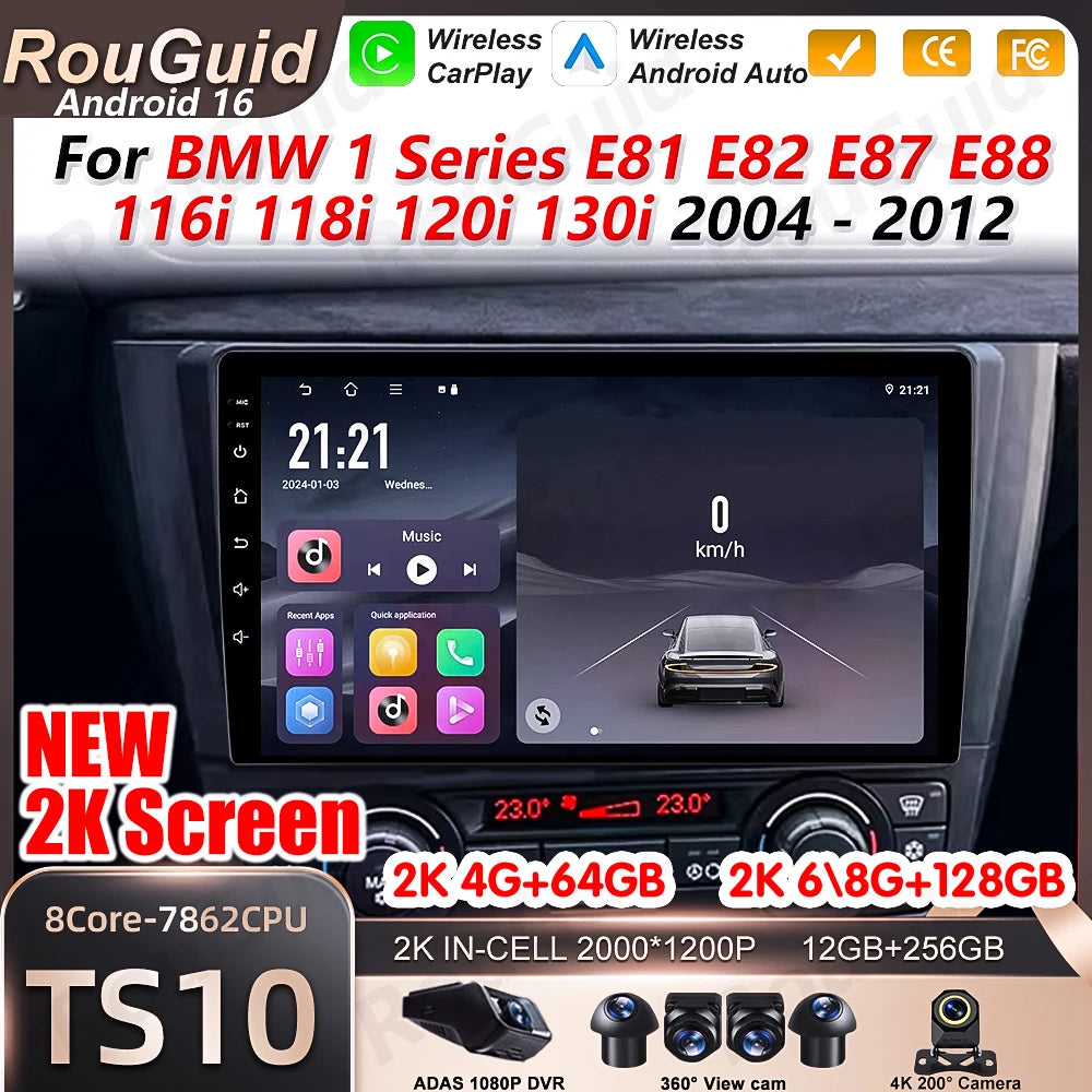 Android 16 Auto Car Radio For BMW 1 Series E81 E82 E87 E88 116i 118i 120i 130i 2004 - 2012 | AUTOKITSHOP