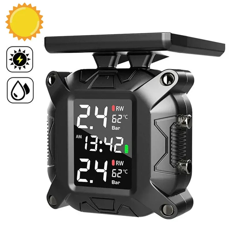 Motorcycle TPMS Solar Power Tire Pressure Monitor Real Time Tire Pressure Monitoring System Temp - Automotive LED Light