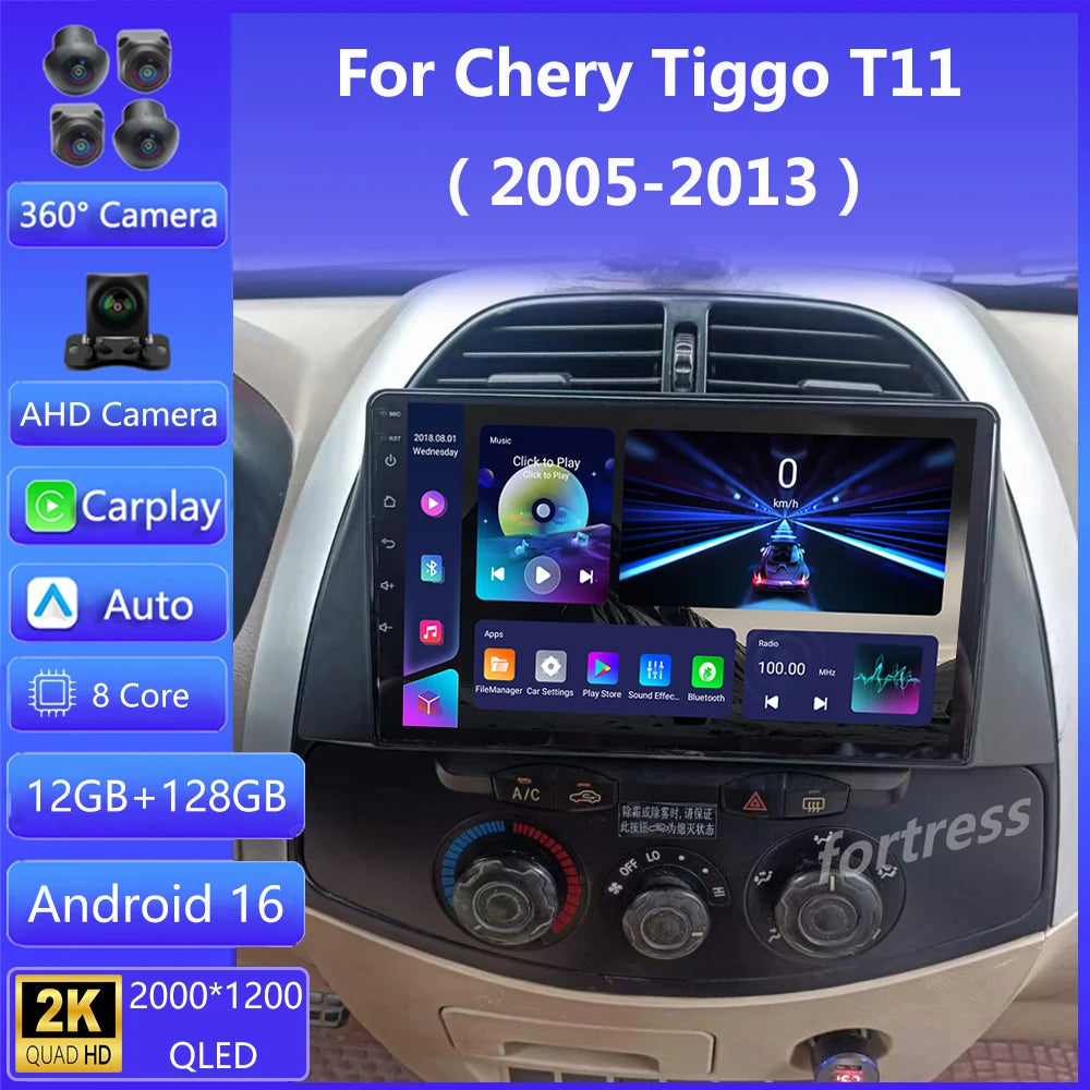 Android 16 Head Unit For Chery Tiggo T11 2005 - 2013 Carplay Auto Car Radio Multimedia Vid