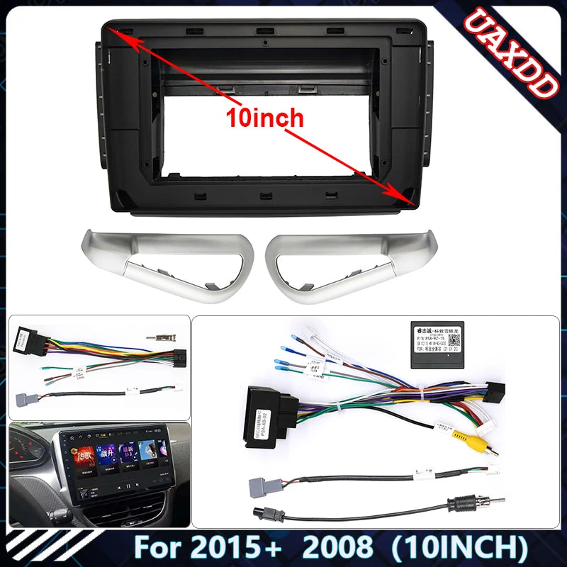 For Peugeot 2015+ 2008 10.1INCH Car Radio Android Stereo Audio Screen Frame Cables Harness