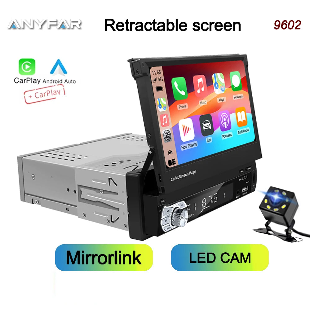 1 Din HD Touchscreen 7 Inch Flip Out Car Stereo Car Radio Receivers Support Carplay & Andr