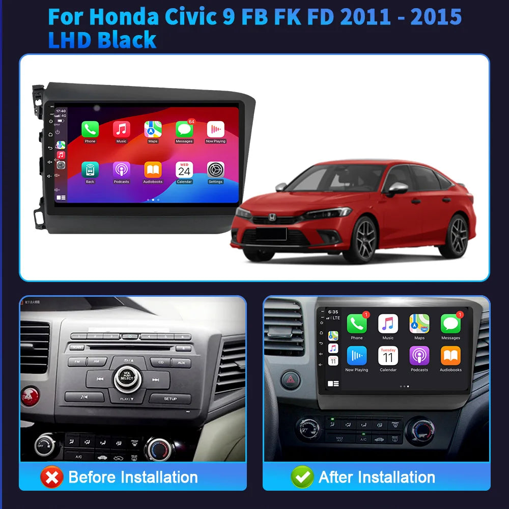 For Honda Civic 9 FB FK FD 2011-2015 Left Hand Drive Black Car Radio Multimedia Android Wi