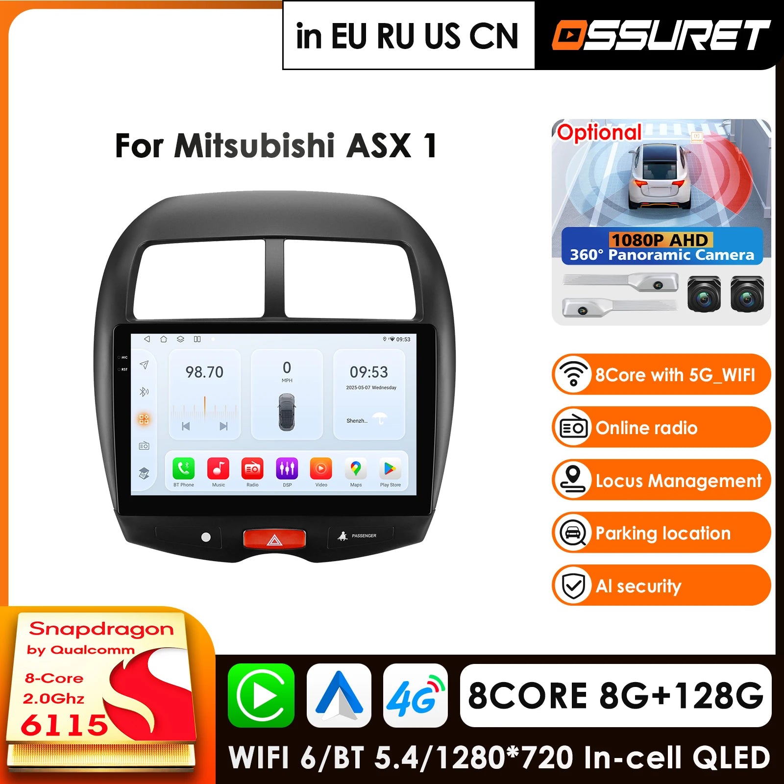 12.3" Car Radio GPS for Mitsubishi ASX 2010-2018 - Android Auto CarPlay Bluetooth WiFi FM RDS Autoradio AI