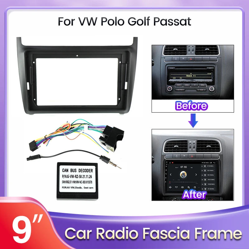 9 Inch Car Radio Fascias Frame Adapter for VW Volkswagen Polo 5 Golf Passat Sedan Stereo P | AUTOKITSHOP