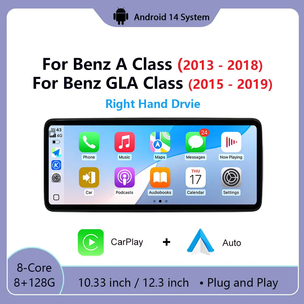 RHD Android Auto GPS For Benz A Class 2013- 2018 GLA Class 2015- 2019 Car Raido Multimedia
