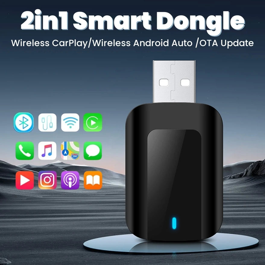 Wireless Carplay Adapter Android Auto 2in 1 Smart Dongle 2024 5G WIFI For iphone Android P | AUTOKITSHOP