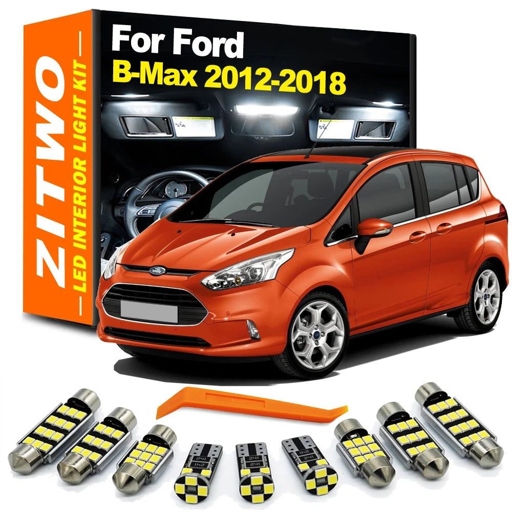 ZITWO 11Pcs For Ford B-Max Bmax 2012 2013 2014 2015 2016 2017 2018 Car Bulb Accessories LED Interior Dome Map Mirror Light Kit
