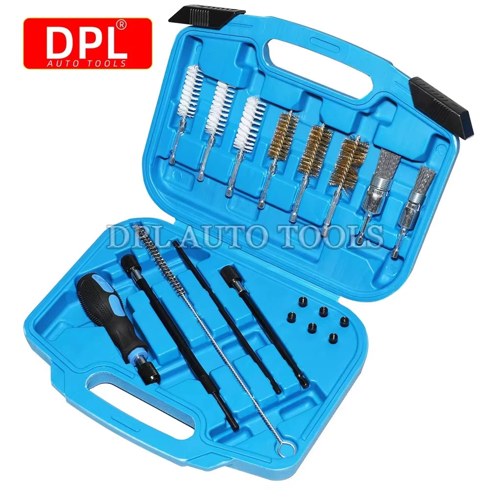 Universal Diesel Injector Seat Port Cleaning Tool Kit 19Pcs Decarbonising Fuel Nozzle Repair Too - Automotive LED Light
