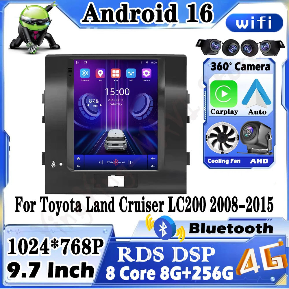 Android Auto For Toyota Land Cruiser LC200 2008-2015 Car Radio Multimedia Video Player Blu