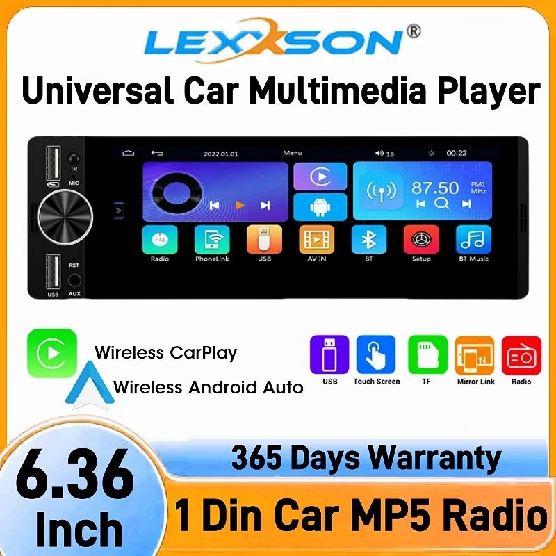 Car Radio Audio 1Din Universal 6.36 inch Car Multimedia Video Player IPS HD Screen USB/Typ | AUTOKITSHOP