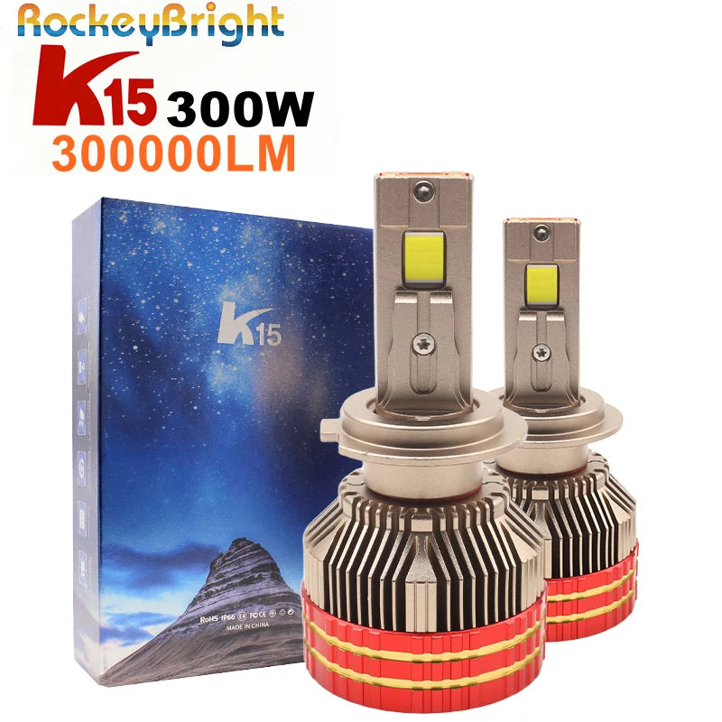 K15 300W 300000Lm H7 Led Headlight Bulb 12V 24V Universal H11 H4 9005 9006 White Canbus Er