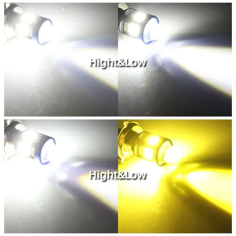 H4 BA20D H6 LED Motorcycle Headlight CSP Dual Color White Yellow Hi Lo Beam Lens Fog Lamp