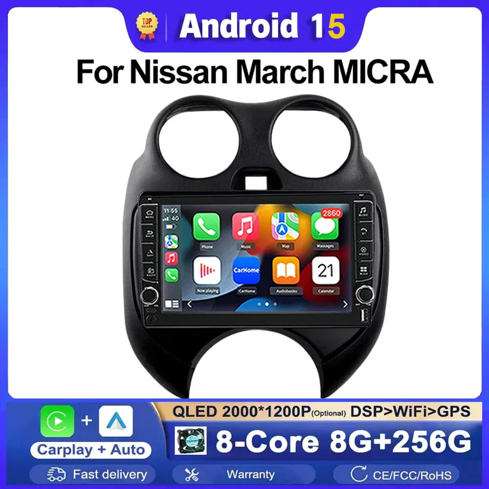 Car Radio For Nissan March MICRA 2010 - 2013 CarPlay Android 15 Auto Car Intelligent Syste | AUTOKITSHOP