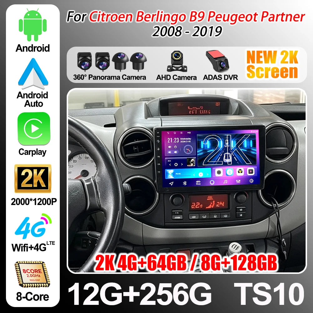 Car Radio For Citroen Berlingo B9 Peugeot Partner 2008 - 2019 Wireless Carplay Android Aut | AUTOKITSHOP