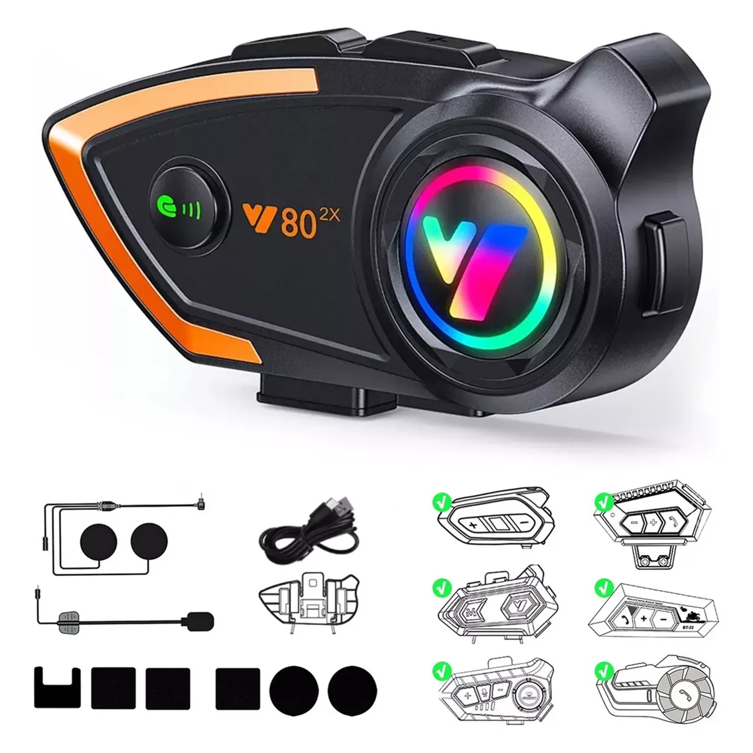Y80-2x Helmet Bluetooth Headset FOR Third Party Headset Electronics Navigation Motorcycle