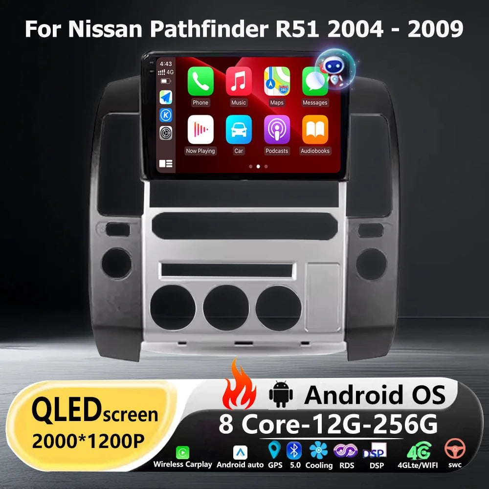 Wireless Carplay For Nissan Pathfinder R51 2004 - 2009 Android 16 Auto Car Radio Multimedi
