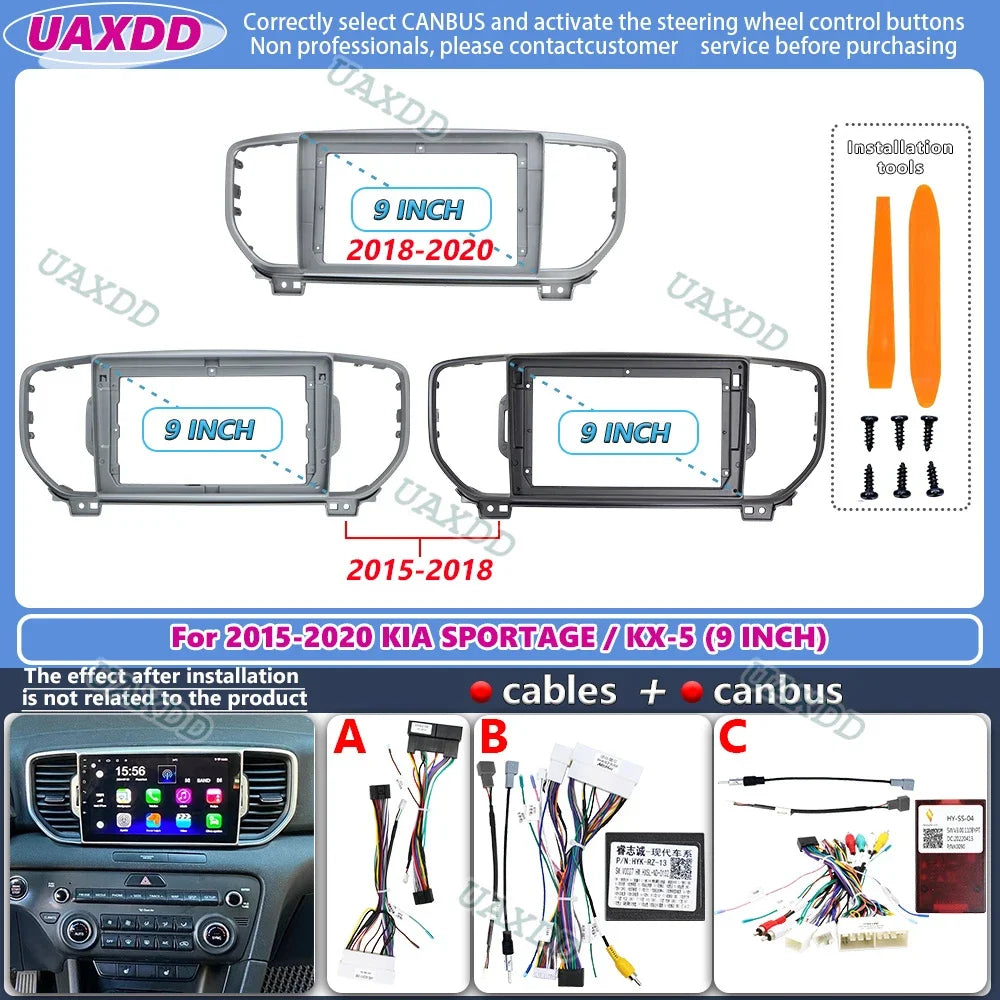 For 2015-2020 KIA SPORTAGE KX-5 KX5 9INCH CD Car Android frame panel fascia cable video ha