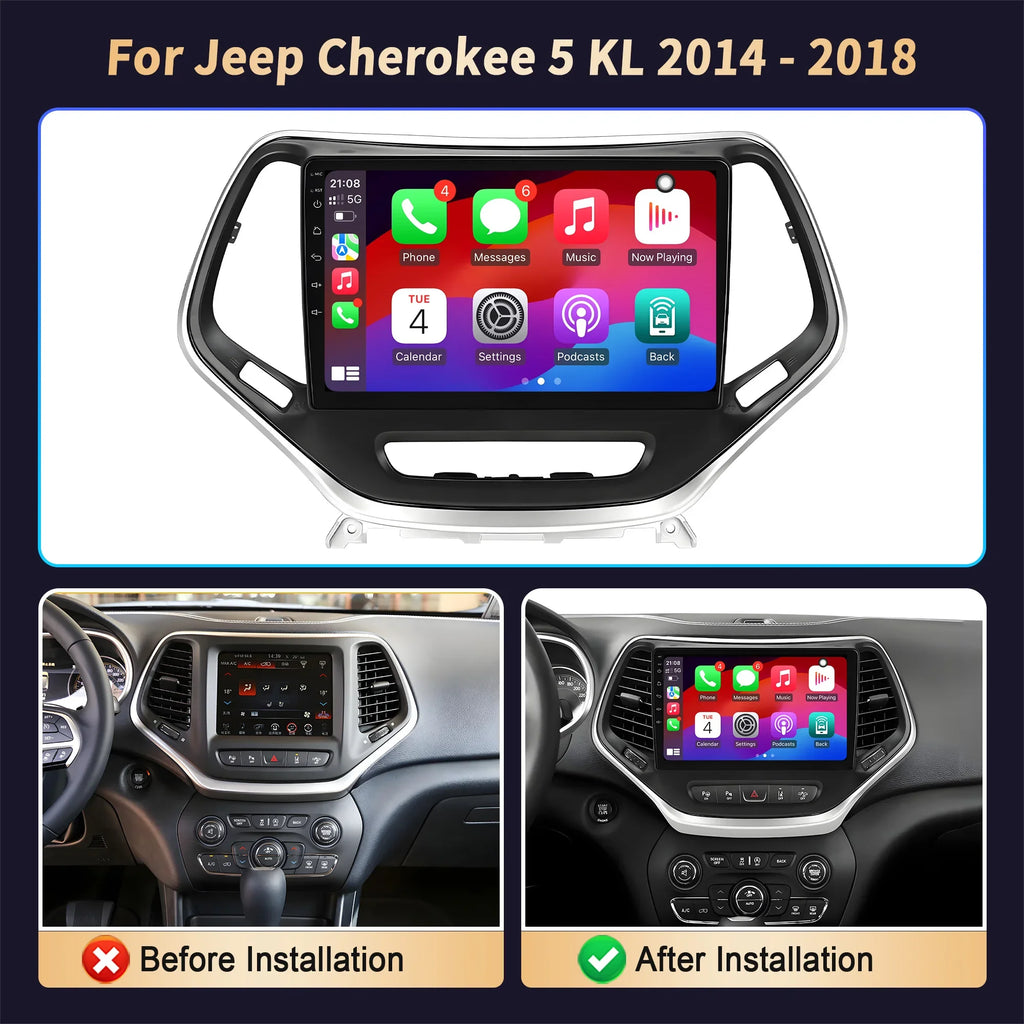 10inch Car Radio Android 16 For Jeep Cherokee 5 KL 2014-2018 BT Carplay Multimedia Navigat