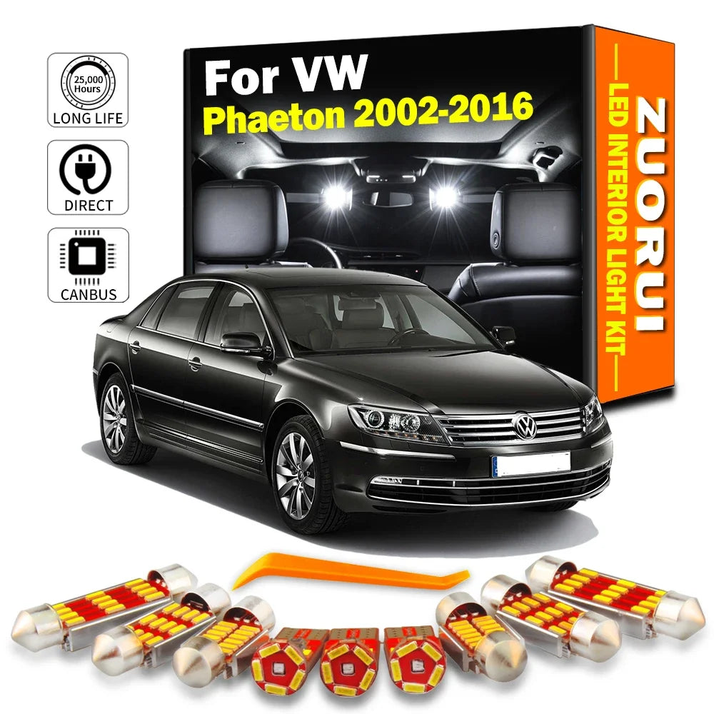 ZUORUI 27Pcs Canbus For Volkswagen VW Phaeton 2002- 2014 2015 2016 Car Accessories LED Interior Map Dome Footwell Door L