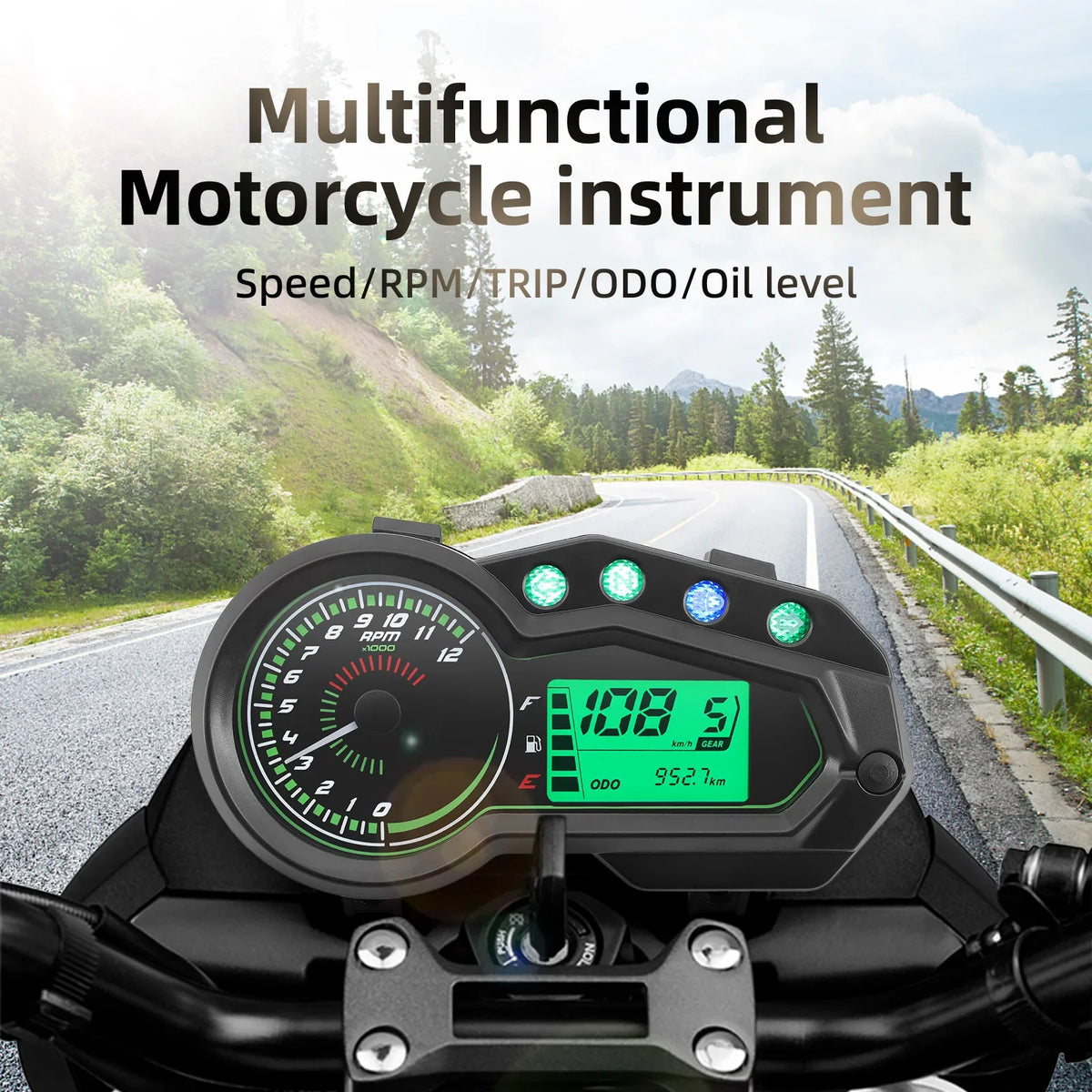 ADQ Motorcycle Speedometer Tachometer 12000 RPM Meter Universal Motor Vehicle GEAR Indicator TRI - Automotive LED Light