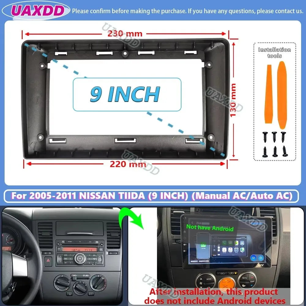 For 2005-2011 NISSAN TIIDA 9INCH 2 Din Car stereo MP5 Android frame panel fascia cable har