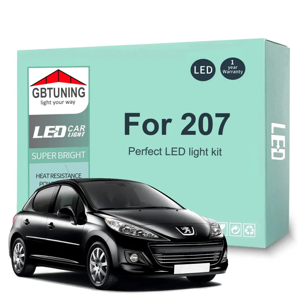 14-Piece LED Interior Light Kit for Peugeot 207 SW Hatchback Saloon 2006-2010 - Canbus Dome Map Door Trunk Bulbs | AU...