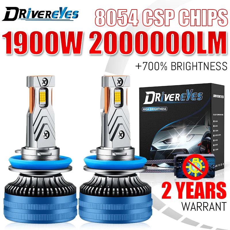 1900W 2000000LM H11 H1 H7 LED Headlights Bulbs for Cars Canbus H4 9006 9012 H9 H8 12V Auto
