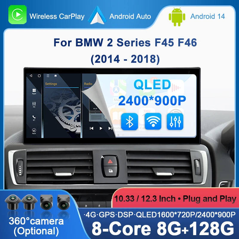 Multimedia Screen Right Hand Drvie For BMW 2 Series F45 F46 2014 - 2018 NBT EVO Android Au