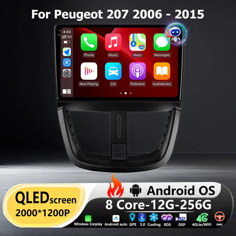 Car Radio Multimedia Video Player GPS Navigation Stereo For Peugeot 207 2006 - 2015 Androi