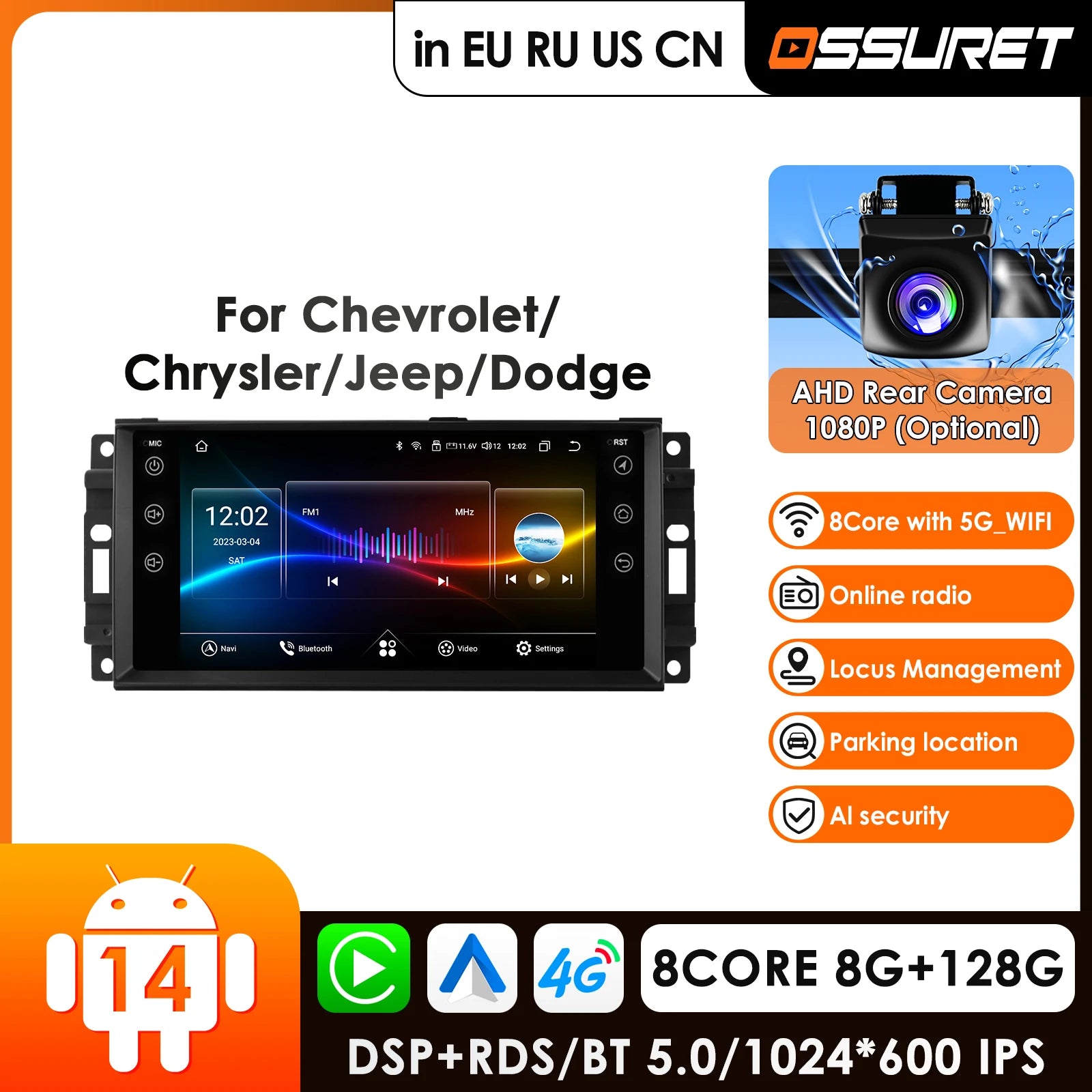 12.3" Carplay 4G Android Car Radio GPS for Chevrolet Chrysler Sebring Aspen 300C Jeep Wrangler Commander Compass Patriot