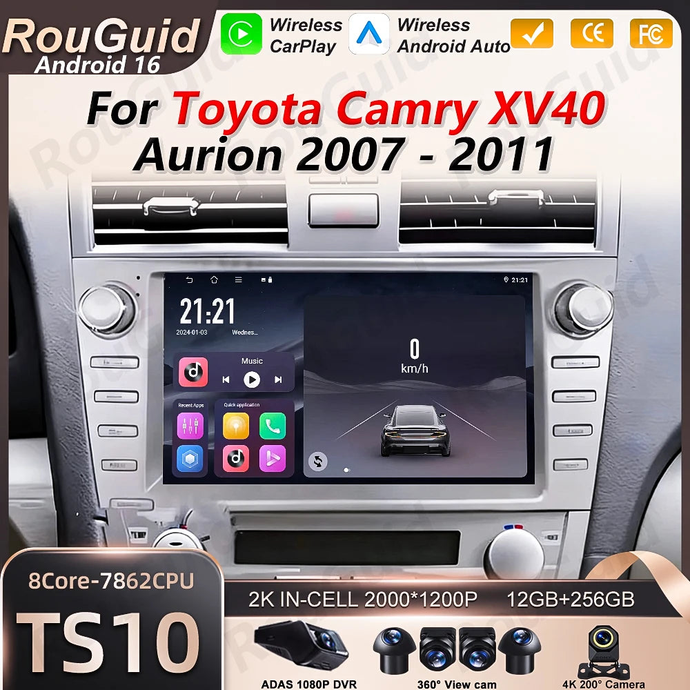 Android 16 Car Radio Carplay For Toyota Camry XV40 Aurion 2007 2008 2009 2010 2011 Video M | AUTOKITSHOP