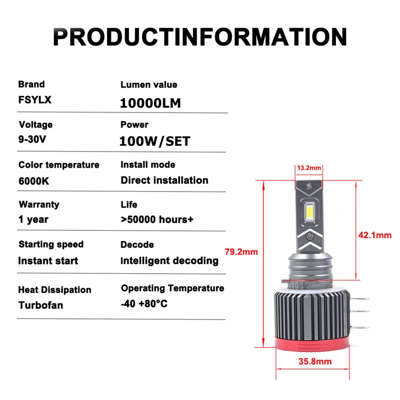 100W X5 H15 H7 Car LED Headlight Bulb Fog Light H11 HB3 Canbus 6000k H7 H11 9005 HB3 Auto