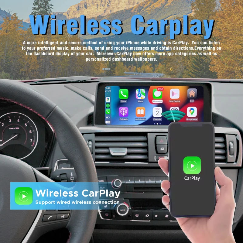 Wireless Radio CarPlay For BMW 1 Series CIC E81 E82 E87 E88 2008-2012 Android Auto Mirror