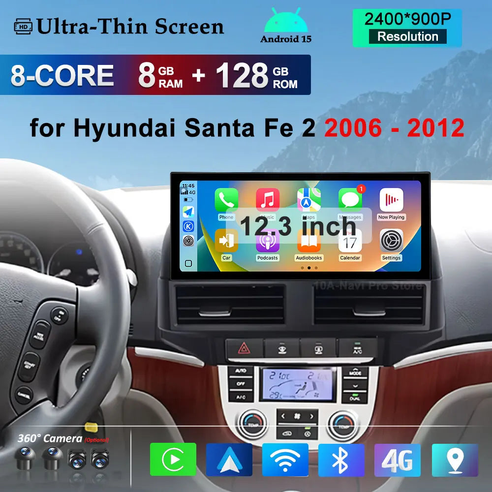 Android 15 Navigation GPS WiFi Car Video Multimedia Player DSP Stereo 4G QLED Touch Screen