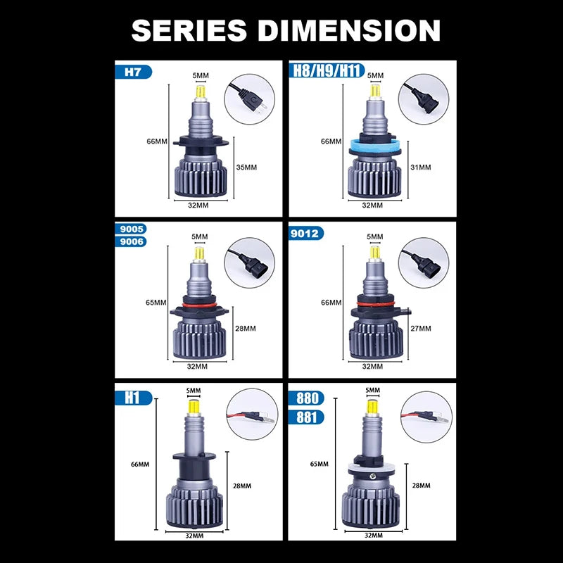 6000K H7 LED 6 Side Chips H1 H11 9005 9006 880 H27 Car Headlight Bulbs LED Lights For Proj