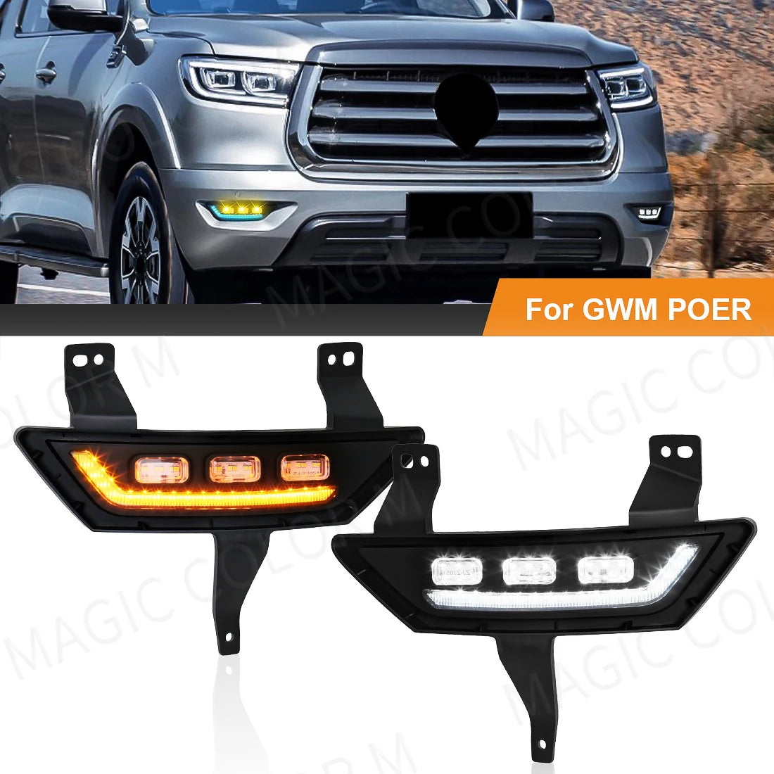 For GWM Great Wall POER 2021 2022 LED Daytime Running Lights DRL Car Fog Lamps Turn Signal | AUTOKITSHOP