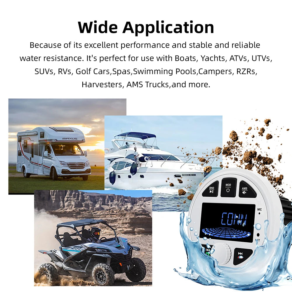 Boat Radio MP3 Media Player Stereo Marine Radio Cover Bluetooth AUX USB Waterproof Widely  | AUTOKITSHOP
