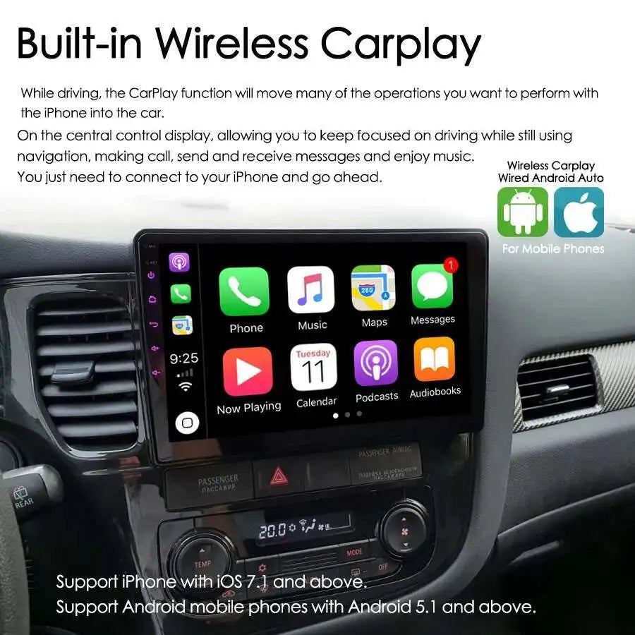 For Mitsubishi Outlander 3 GF0W GG0W 2012-2018 GPS Navigation Multimedia Video Player 8+12