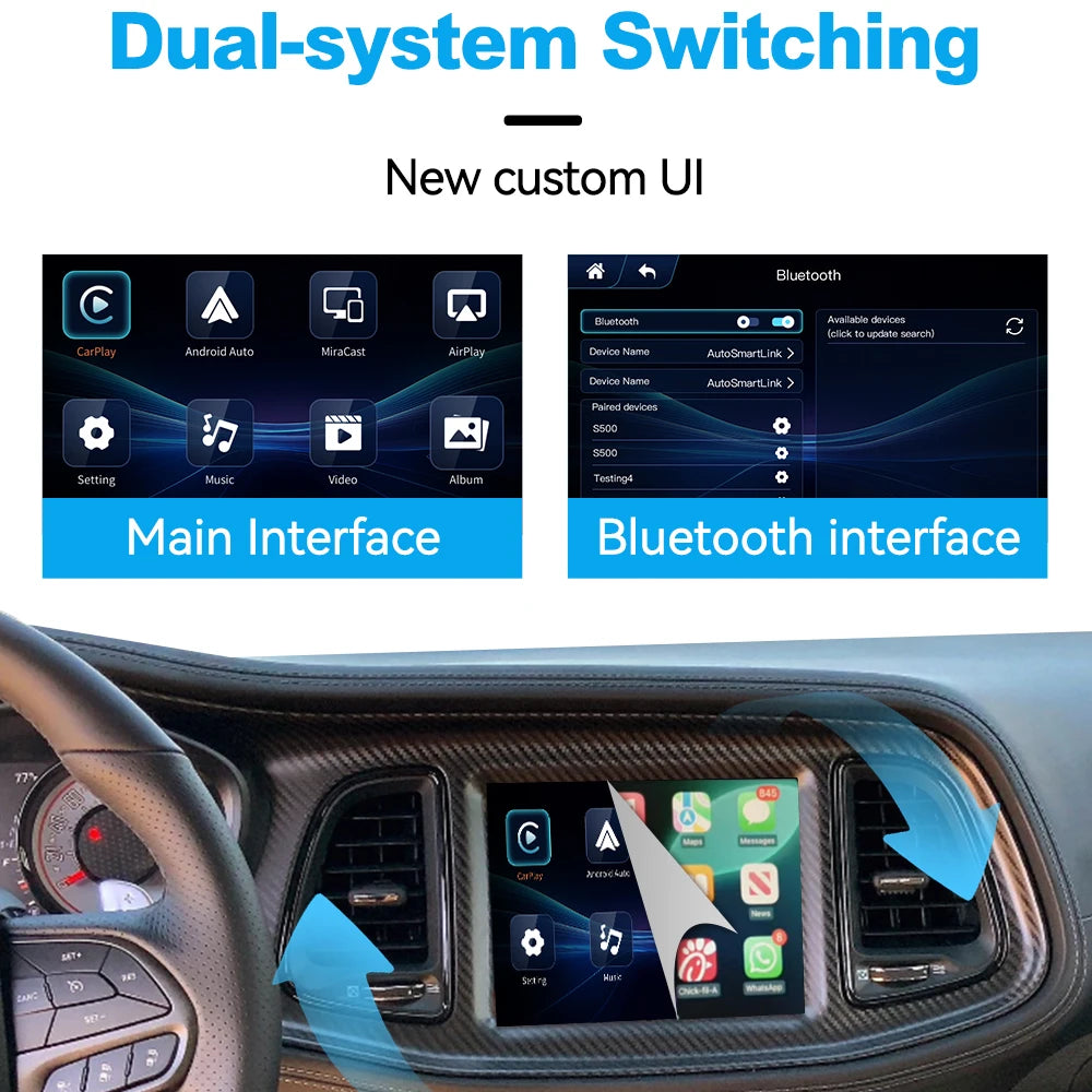 Wireless CarPlay Android Auto Retrofit Interface for 2014-2020 Jeep Grand Cherokee Commander Compass Uconnect 8.4" - Plu