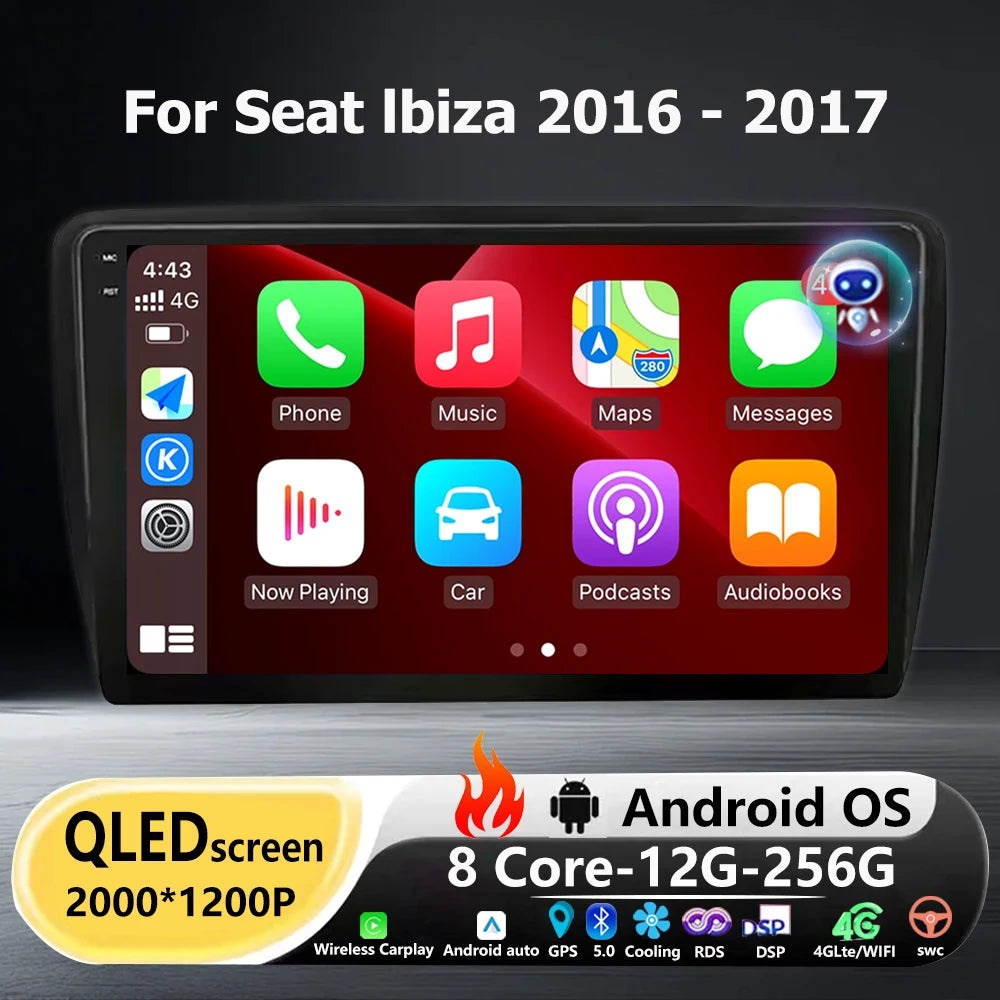 9 Inch Android 16 Auto For Seat Ibiza 2016 - 2017 Car Radio Multimedia Video Player GPS Na