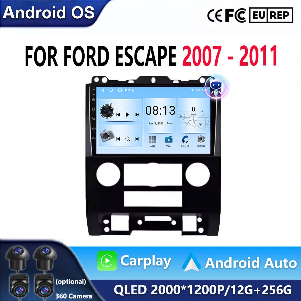 Car Radio For Ford Escape 2007-2012 9INCH Screen No 2Din DVD Android 14 Head Unit Stereo G | AUTOKITSHOP
