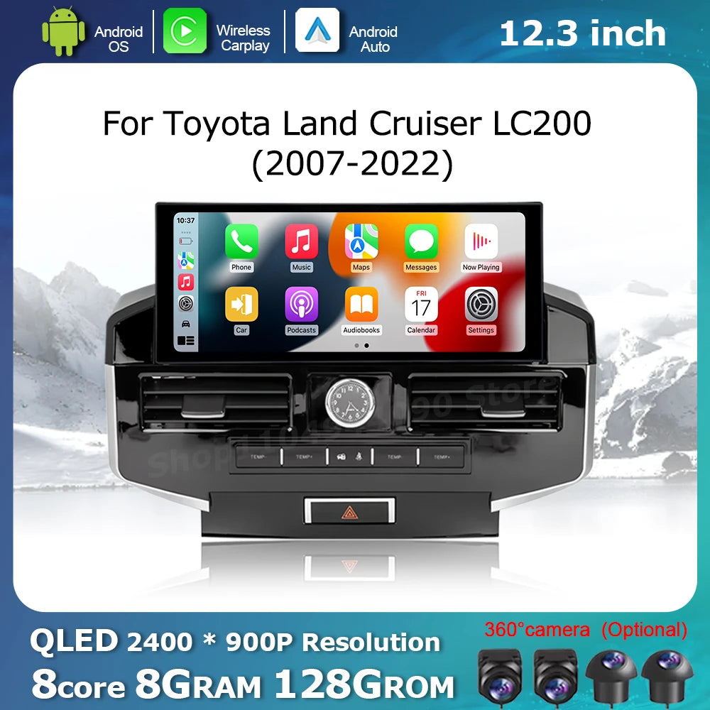 Carplay Android Auto for Toyota Land Cruiser LC200 2007 - 2022 Car Accessories Display Scr
