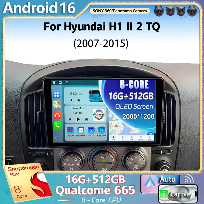 Android 16 For Hyundai H1 II 2 TQ 2007 - 2015 2K QLED Android Car Radio Multimedia Video P