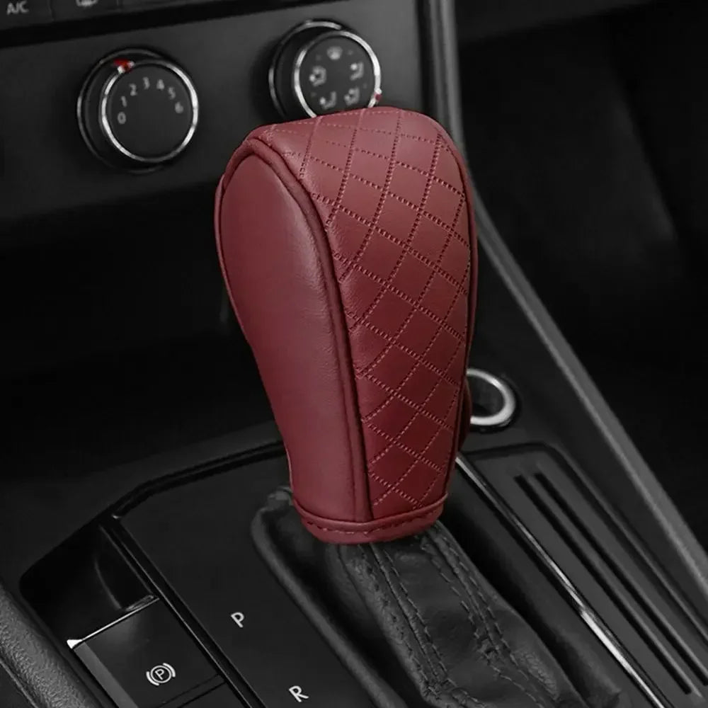 Car Shift Handle Cover PU Leather Non-Slip Wear-resistant Shift Knob Decor Protective Cover Univ - Automotive LED Light