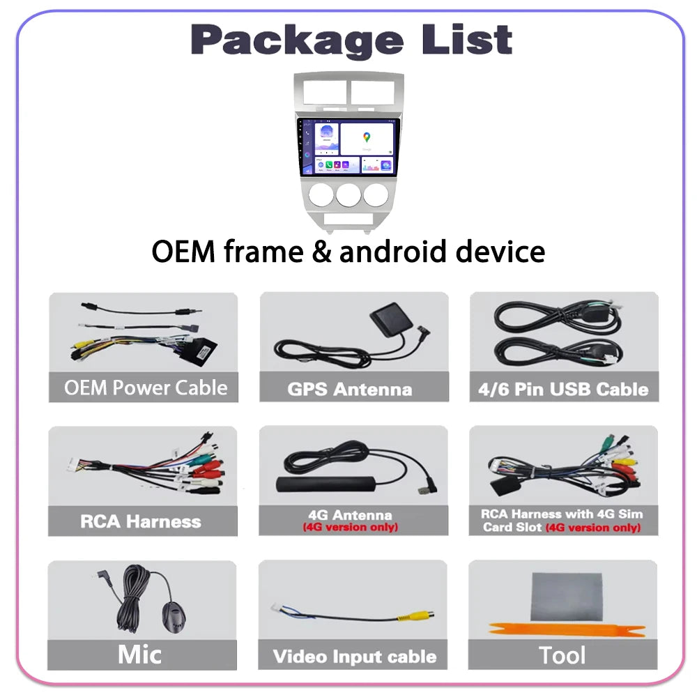 Android 16 For Dodge Caliber 2007 - 2010 Multimedia Car Radio Carplay Video Player Navigat