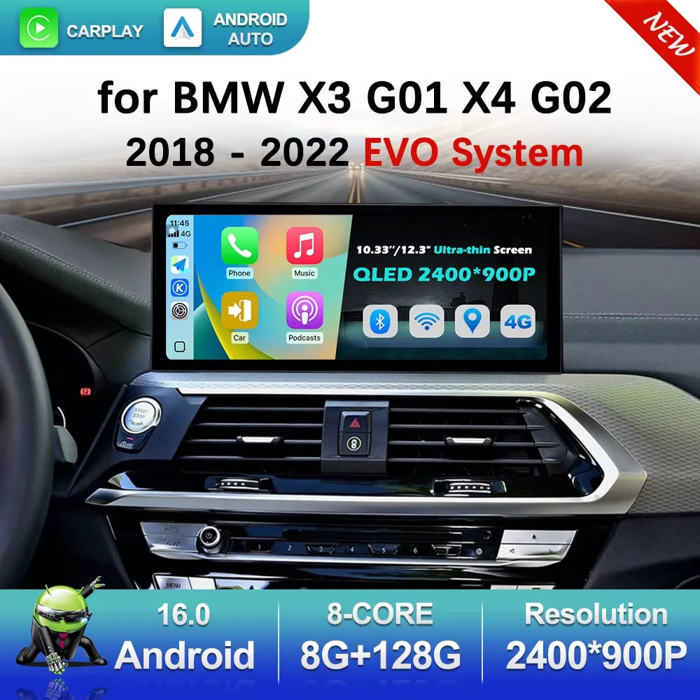 Android 16 for BMW X3 G01 X4 G02 2018 - 2022 EVO System Car Video Multimedia Radio Player