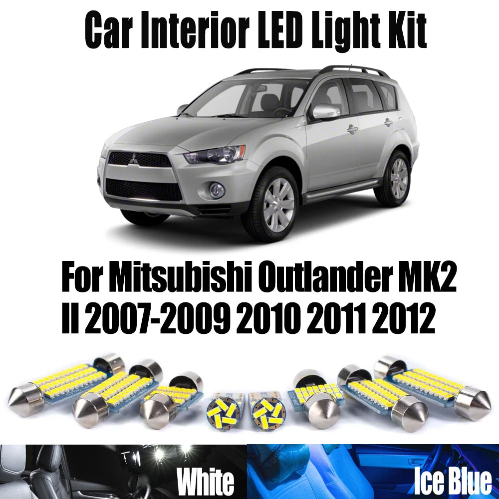 11-Piece LED Interior Light Kit for Mitsubishi Outlander MK2 II 2007-2009 - Canbus Dome Map Door Trunk Bulbs | AUTOKI...