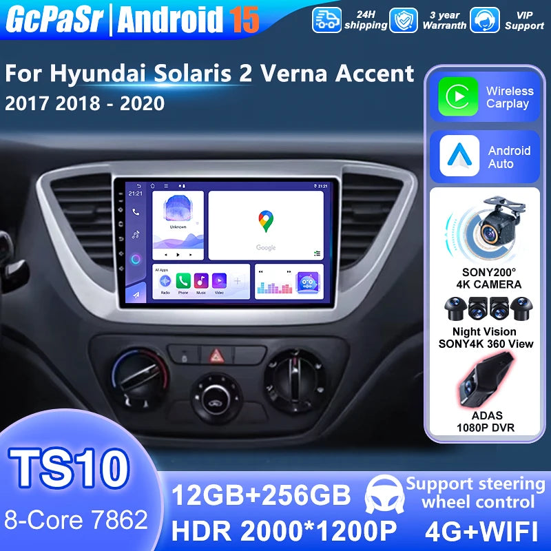 Android 14 Carplay For Hyundai Solaris 2 Verna Accent 2017 2018 2019 2020 Auto Radio Stere